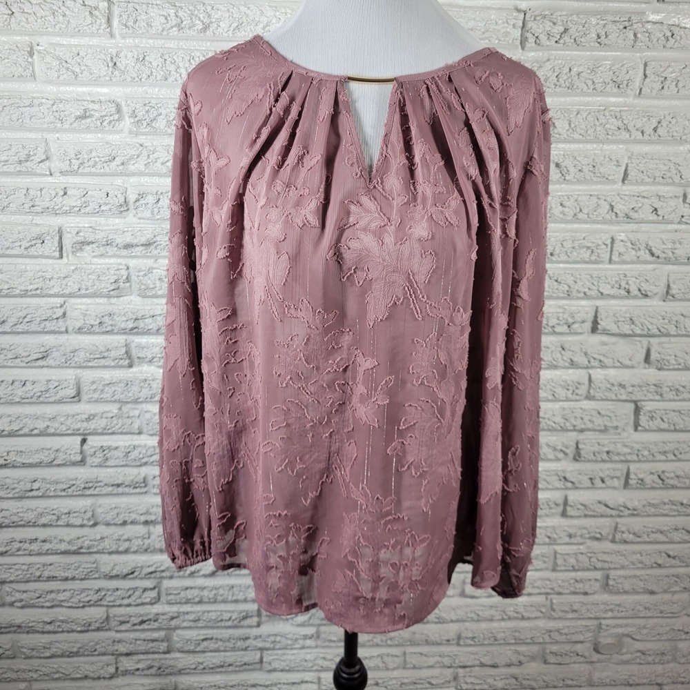Liz Claiborne 1X Lavender Blouse Top Plus Size Boat Neck Metallic Long Sleeve